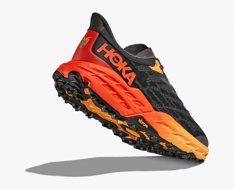 HOKA Speedgoat 5 Men's Trail Running Shoes Black / Orange / Red | 634158JSY