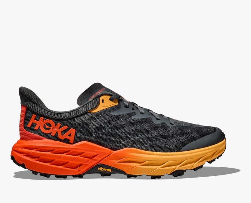 HOKA Speedgoat 5 Men\'s Trail Running Shoes Black / Orange / Red | 634158JSY