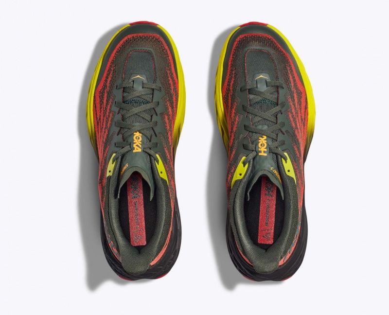 HOKA Speedgoat 5 Men's Trail Running Shoes Black / Red / Yellow | 931402RJV