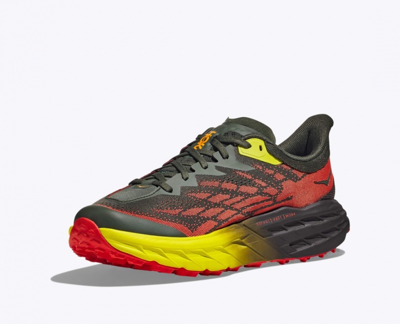 HOKA Speedgoat 5 Men's Trail Running Shoes Black / Red / Yellow | 931402RJV