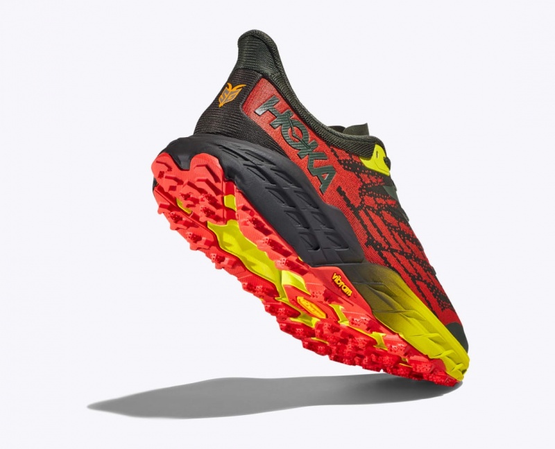 HOKA Speedgoat 5 Men's Trail Running Shoes Black / Red / Yellow | 931402RJV