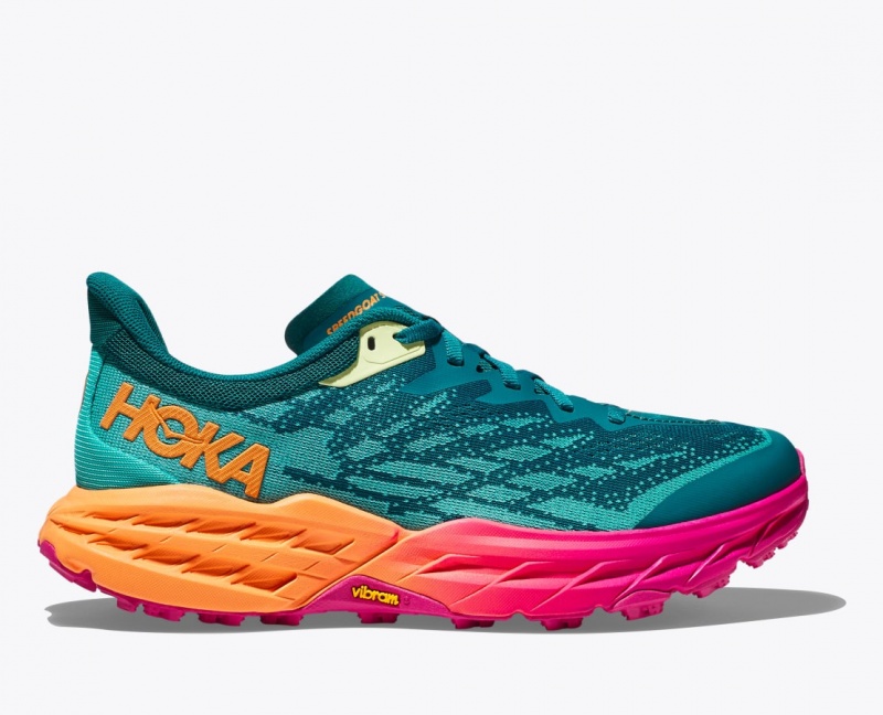 HOKA Speedgoat 5 Men\'s Trail Running Shoes Dark Turquoise / Pink / Orange | 073986ILH