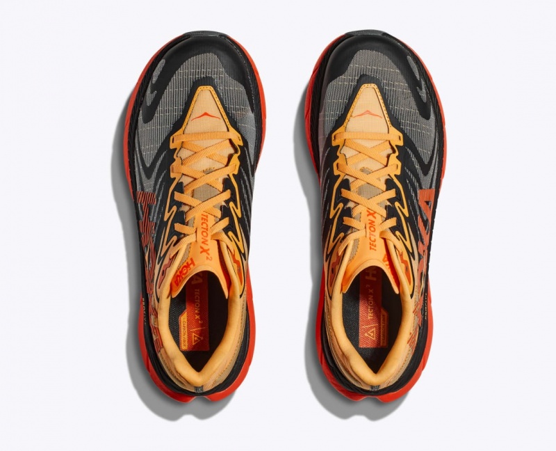 HOKA Tecton X 2 Men's Trail Running Shoes Black / Orange / Red | 172038CRT