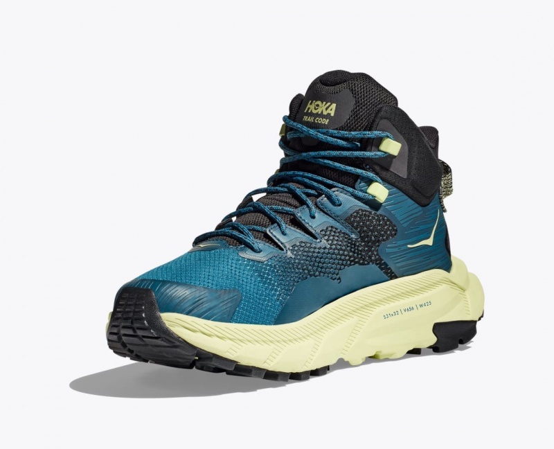 HOKA Trail Code GTX Men's Hiking Boots Blue / Black / Light Green | 853129SMX