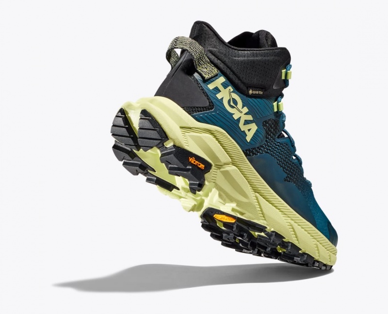 HOKA Trail Code GTX Men's Hiking Boots Blue / Black / Light Green | 853129SMX