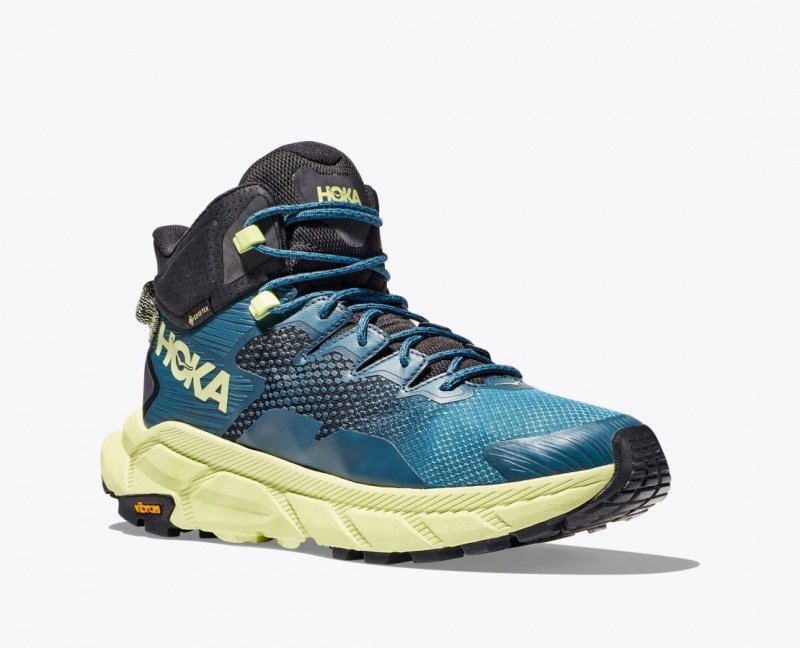 HOKA Trail Code GTX Men's Hiking Boots Blue / Black / Light Green | 853129SMX